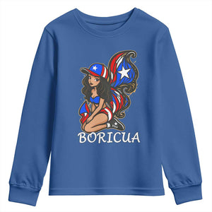 Puerto Rico Pin Up Girl Youth Sweatshirt Taino Boricua Puerto Rican Flag TS10 Royal Blue Print Your Wear