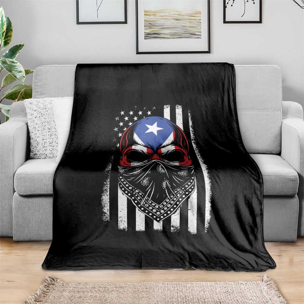 Skull Puerto Rican American Flag Throw Blanket With Bandana TS10 Print Your Wear