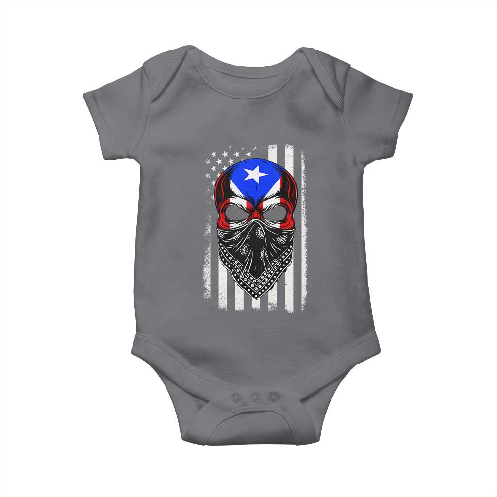Skull Puerto Rican American Flag Baby Onesie With Bandana TS10 Charcoal Print Your Wear