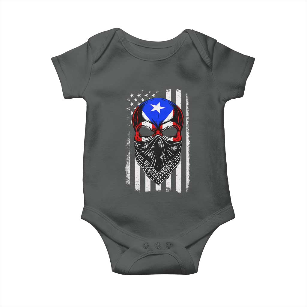 Skull Puerto Rican American Flag Baby Onesie With Bandana TS10 Dark Heather Print Your Wear