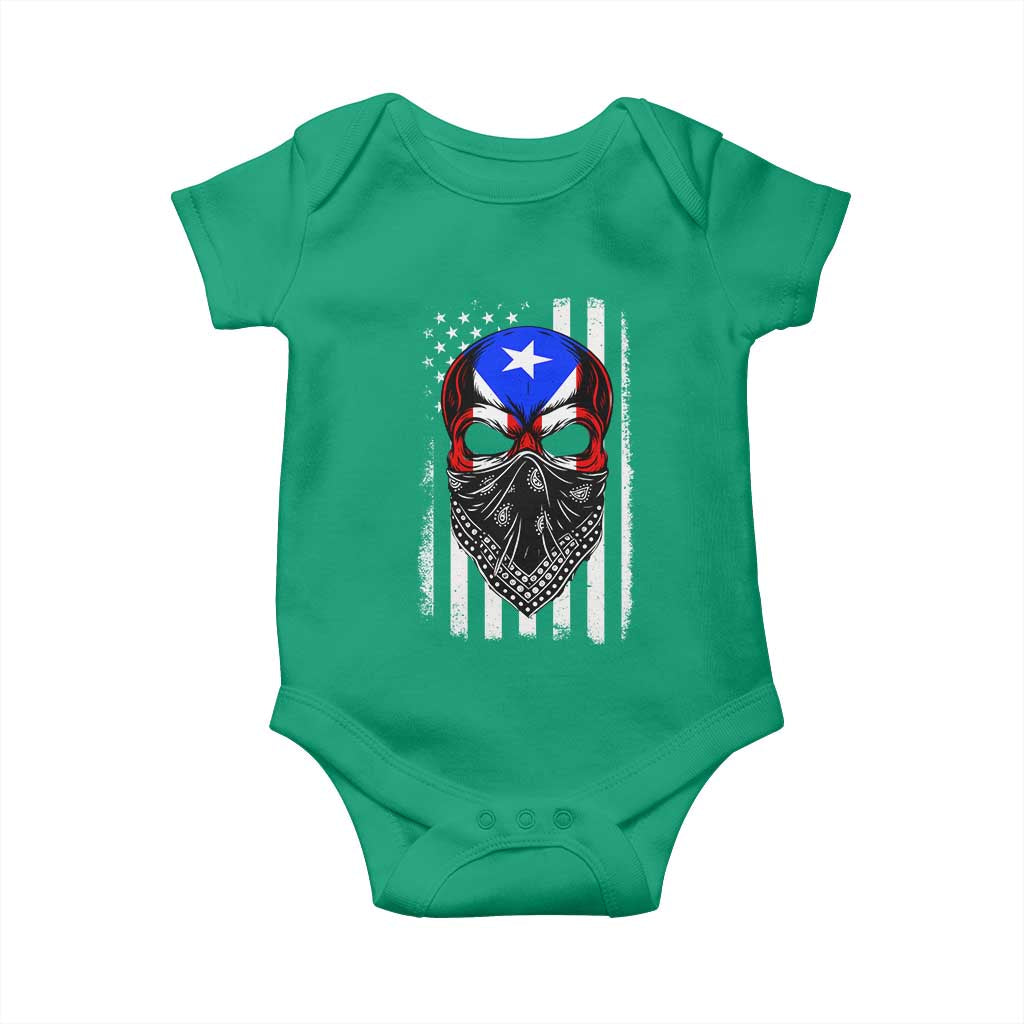 Skull Puerto Rican American Flag Baby Onesie With Bandana TS10 Irish Green Print Your Wear