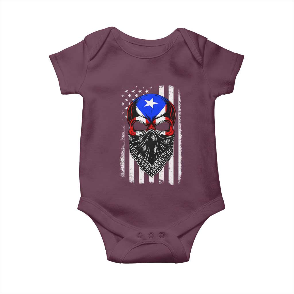Skull Puerto Rican American Flag Baby Onesie With Bandana TS10 Maroon Print Your Wear