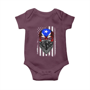 Skull Puerto Rican American Flag Baby Onesie With Bandana TS10 Maroon Print Your Wear