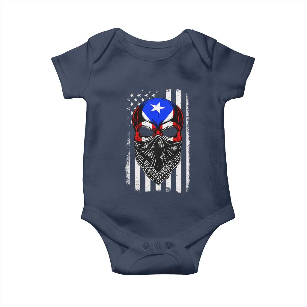 Skull Puerto Rican American Flag Baby Onesie With Bandana TS10 Navy Print Your Wear