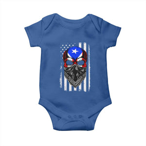 Skull Puerto Rican American Flag Baby Onesie With Bandana TS10 Royal Blue Print Your Wear