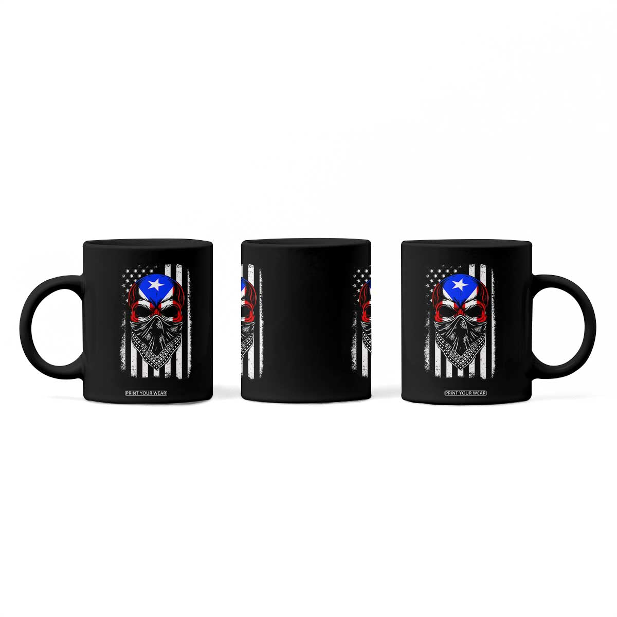 Skull Puerto Rican American Flag Coffee Mug With Bandana TS10 Print Your Wear