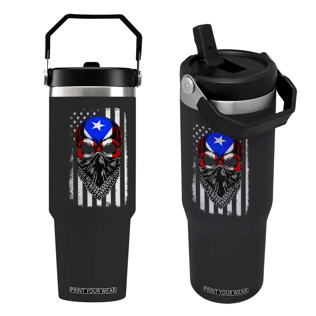 Skull Puerto Rican American Flag Flip Straw Tumbler With Bandana TS10 One Size: 30 oz Black Print Your Wear