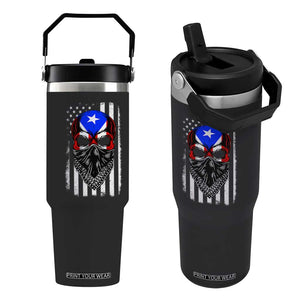 Skull Puerto Rican American Flag Flip Straw Tumbler With Bandana TS10 One Size: 30 oz Black Print Your Wear