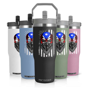 Skull Puerto Rican American Flag Flip Straw Tumbler With Bandana TS10 Print Your Wear