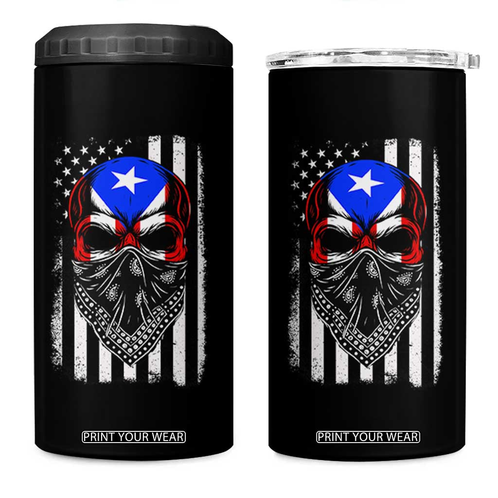Skull Puerto Rican American Flag 4 in 1 Can Cooler Tumbler With Bandana TS10 One Size: 16 oz Black Print Your Wear