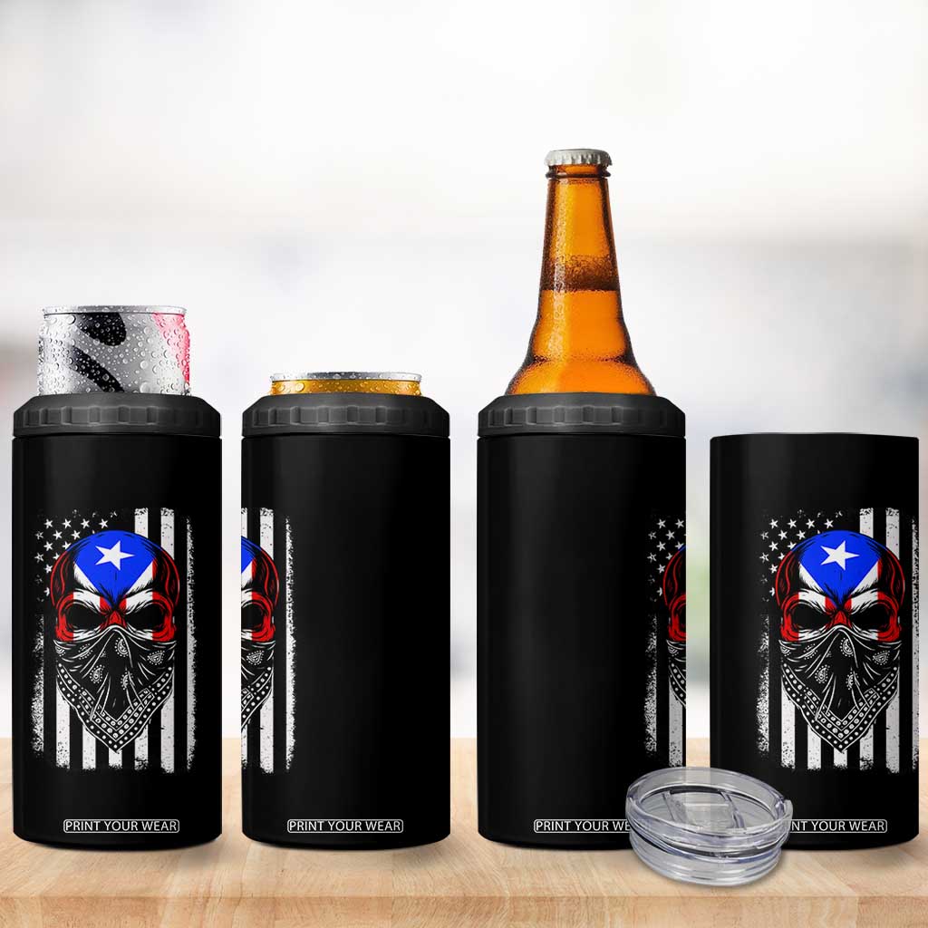 Skull Puerto Rican American Flag 4 in 1 Can Cooler Tumbler With Bandana TS10 Print Your Wear