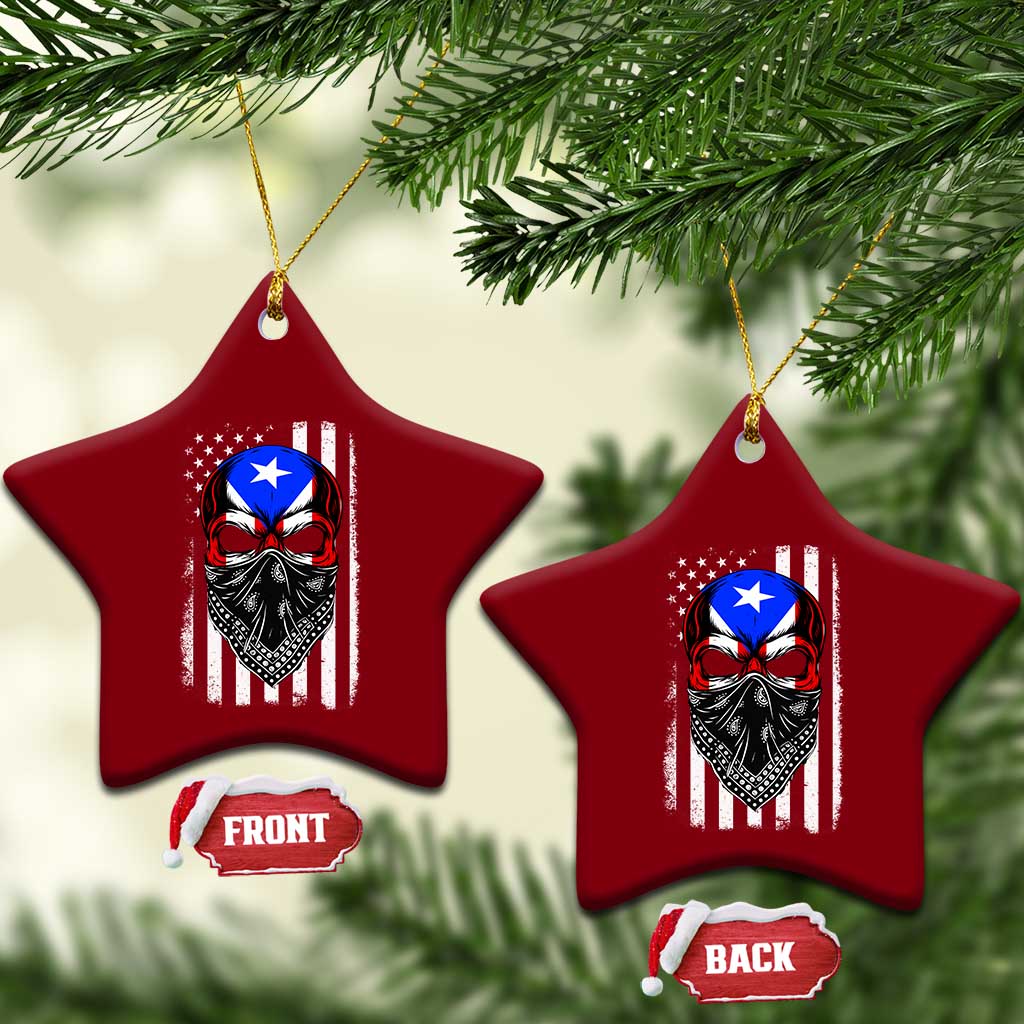 Skull Puerto Rican American Flag Ceramic Ornament With Bandana TS10 Print Your Wear