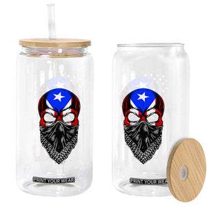 Skull Puerto Rican American Flag Glass Can With Bandana TS10 Print Your Wear