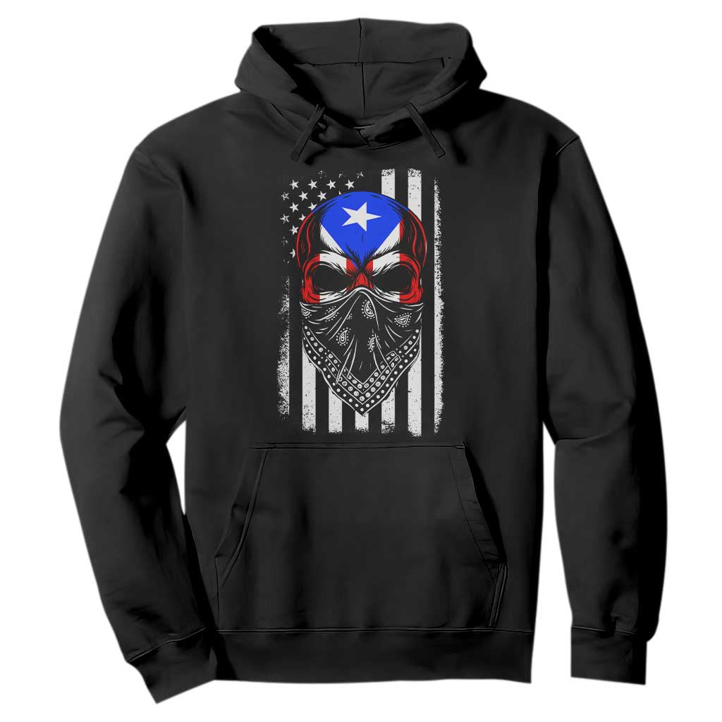 Skull Puerto Rican American Flag Hoodie With Bandana TS10 Black Print Your Wear