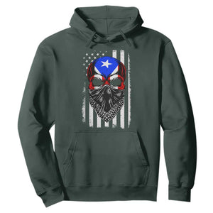 Skull Puerto Rican American Flag Hoodie With Bandana TS10 Dark Forest Green Print Your Wear