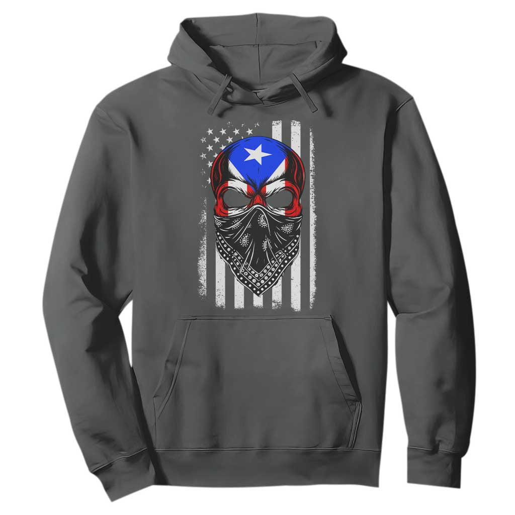 Skull Puerto Rican American Flag Hoodie With Bandana TS10 Dark Heather Print Your Wear