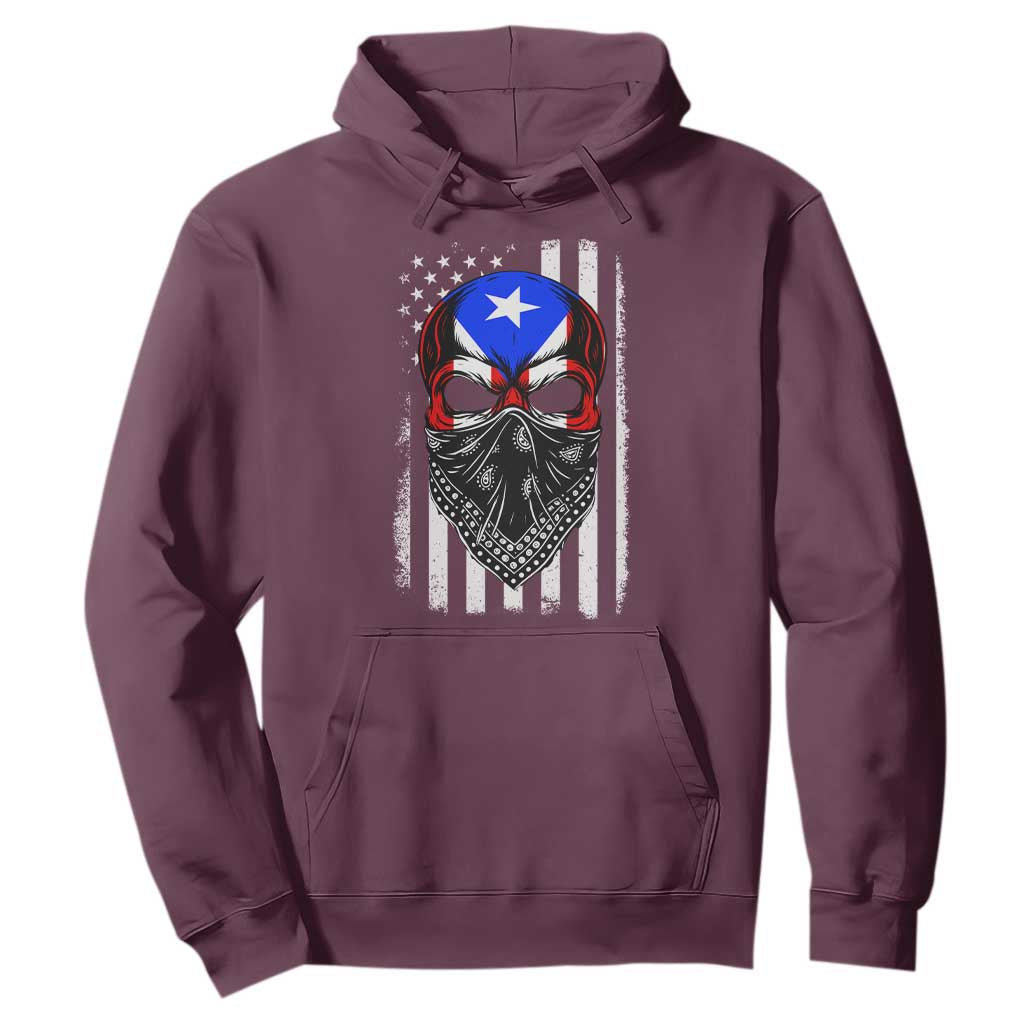 Skull Puerto Rican American Flag Hoodie With Bandana TS10 Maroon Print Your Wear