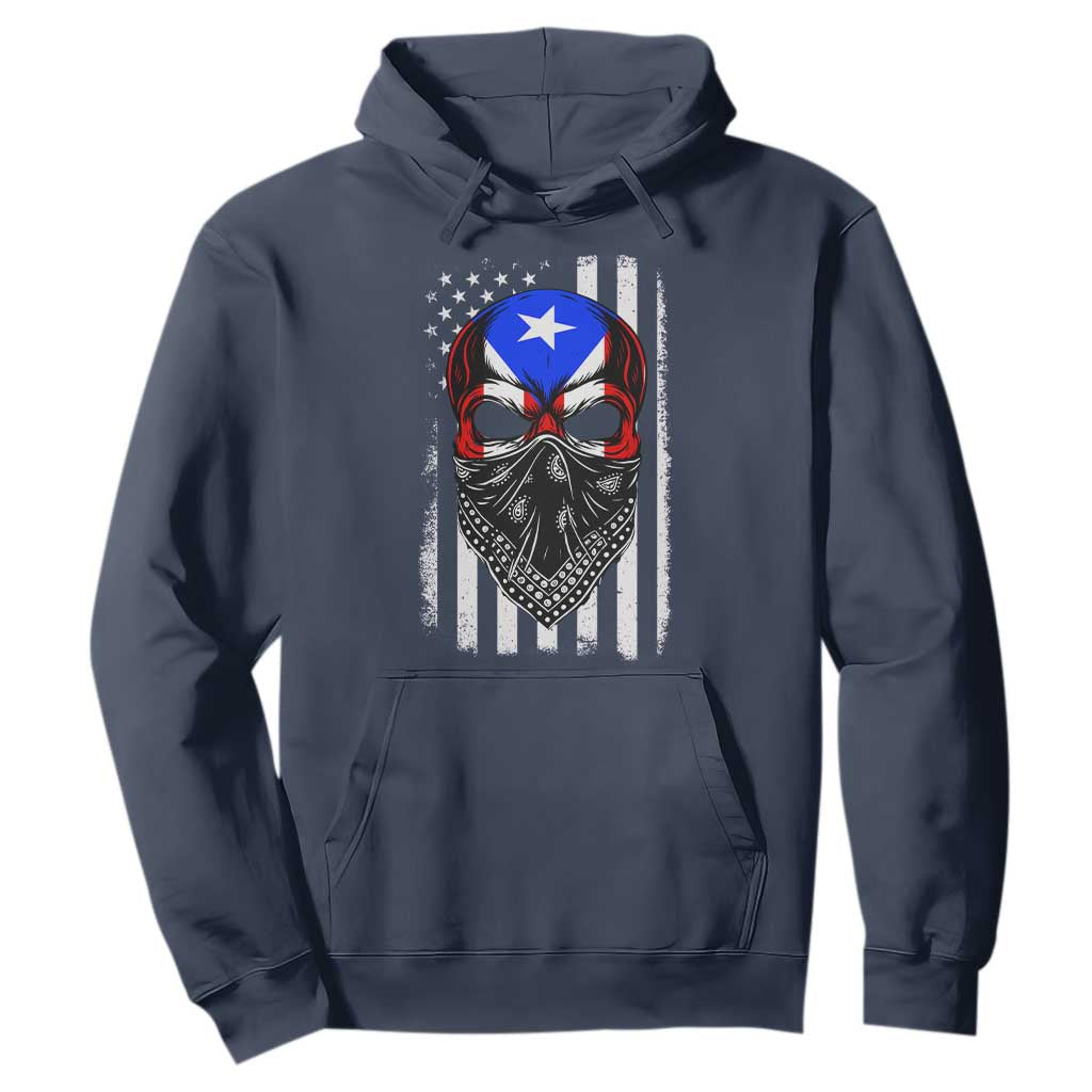 Skull Puerto Rican American Flag Hoodie With Bandana TS10 Navy Print Your Wear