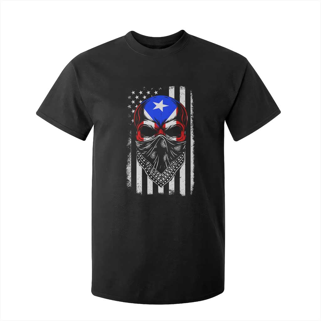 Skull Puerto Rican American Flag T Shirt For Kid With Bandana TS10 Black Print Your Wear