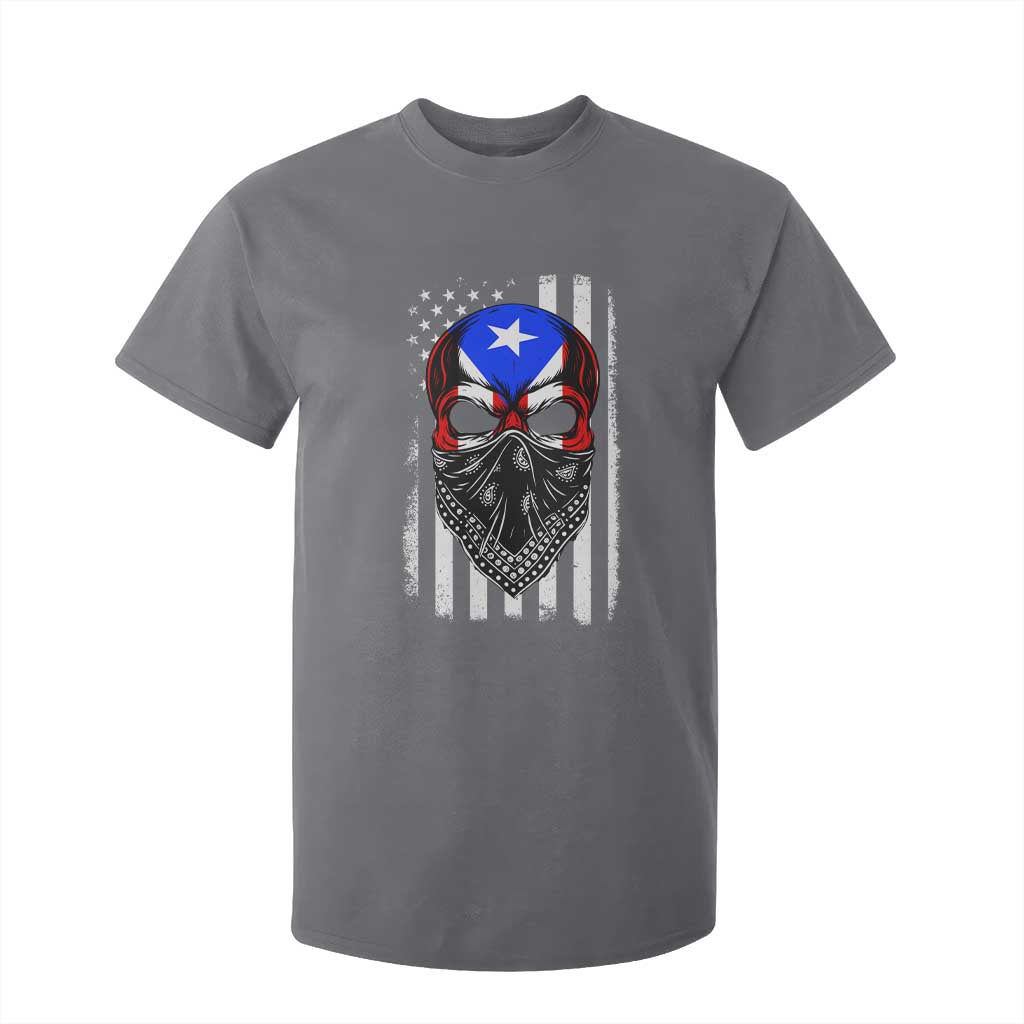 Skull Puerto Rican American Flag T Shirt For Kid With Bandana TS10 Charcoal Print Your Wear
