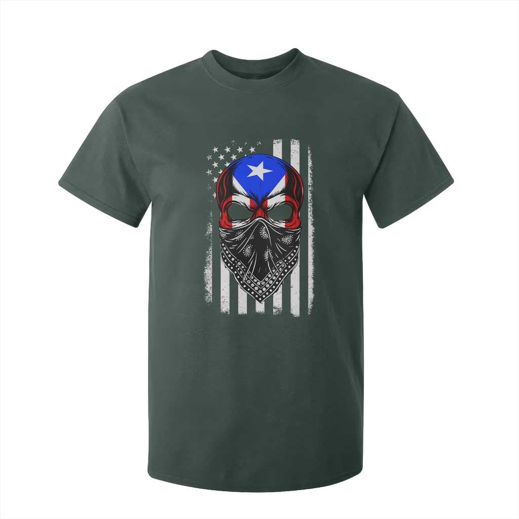 Skull Puerto Rican American Flag T Shirt For Kid With Bandana TS10 Dark Forest Green Print Your Wear