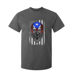 Skull Puerto Rican American Flag T Shirt For Kid With Bandana TS10 Dark Heather Print Your Wear