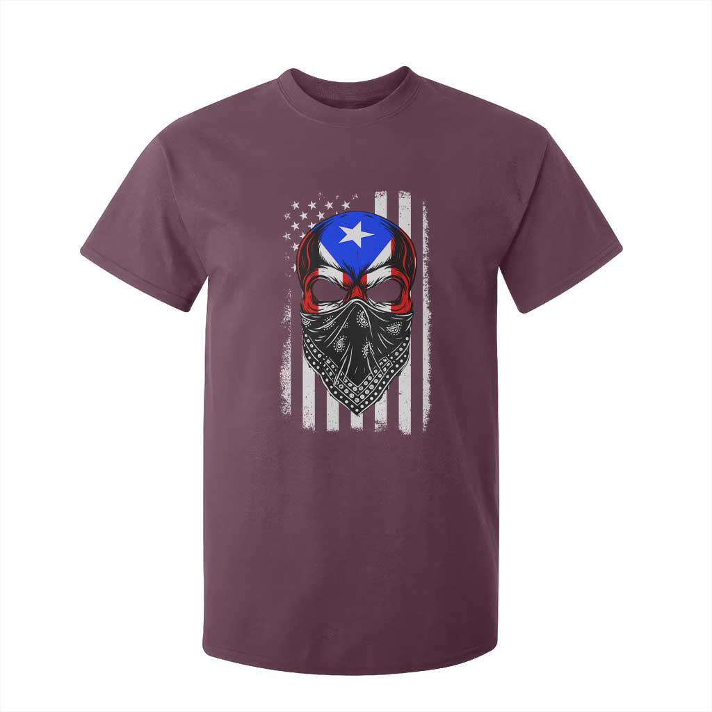 Skull Puerto Rican American Flag T Shirt For Kid With Bandana TS10 Maroon Print Your Wear