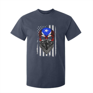 Skull Puerto Rican American Flag T Shirt For Kid With Bandana TS10 Navy Print Your Wear