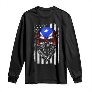 Skull Puerto Rican American Flag Long Sleeve Shirt With Bandana TS10 Black Print Your Wear