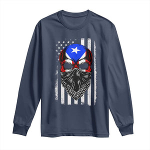 Skull Puerto Rican American Flag Long Sleeve Shirt With Bandana TS10 Navy Print Your Wear