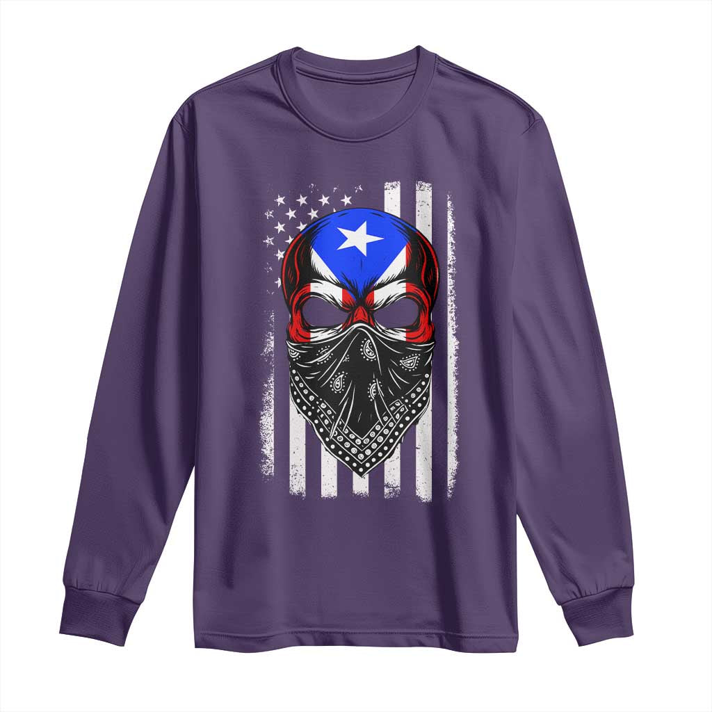 Skull Puerto Rican American Flag Long Sleeve Shirt With Bandana TS10 Purple Print Your Wear