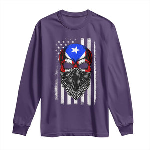 Skull Puerto Rican American Flag Long Sleeve Shirt With Bandana TS10 Purple Print Your Wear