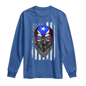 Skull Puerto Rican American Flag Long Sleeve Shirt With Bandana TS10 Royal Blue Print Your Wear