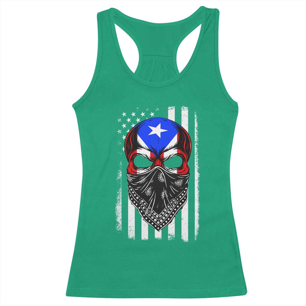 Skull Puerto Rican American Flag Racerback Tank Top With Bandana TS10 Irish Green Print Your Wear