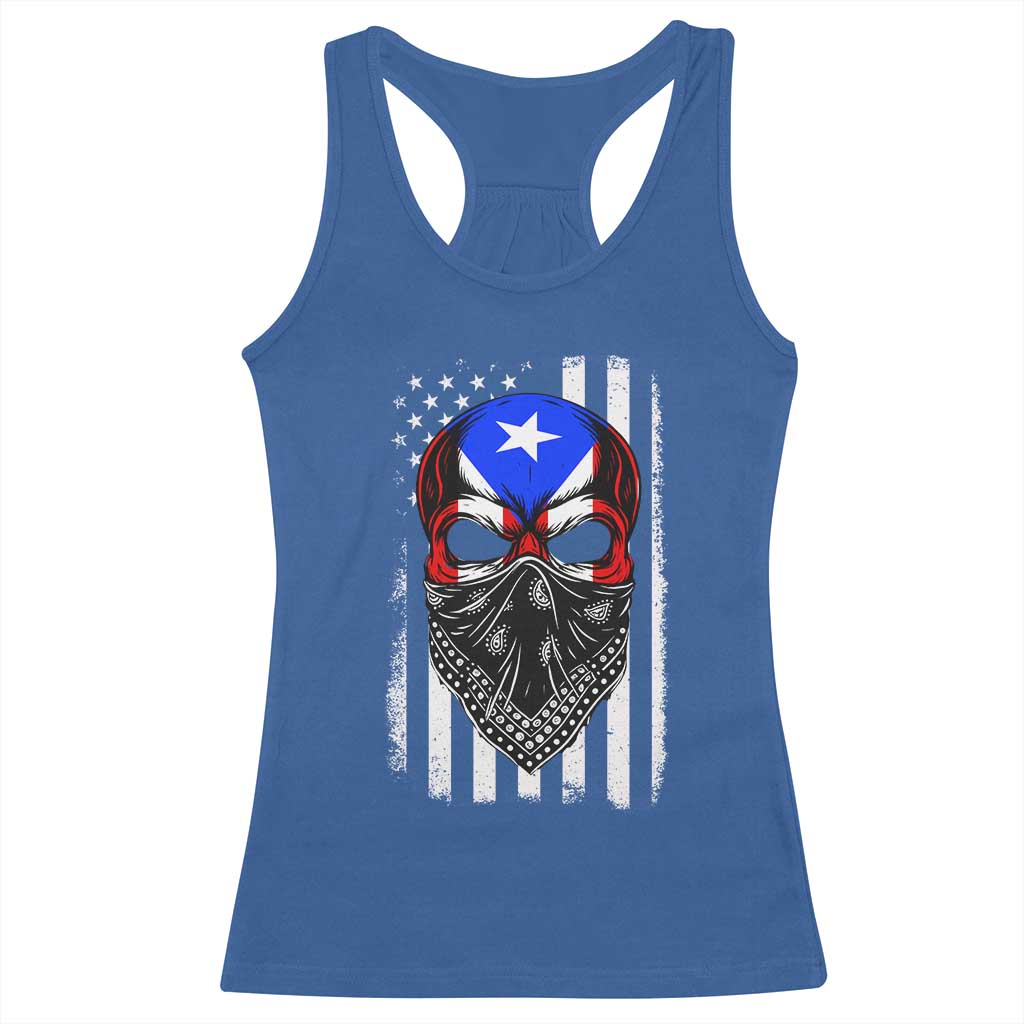 Skull Puerto Rican American Flag Racerback Tank Top With Bandana TS10 Royal Blue Print Your Wear