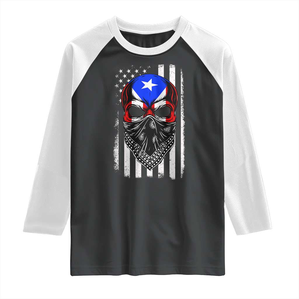 Skull Puerto Rican American Flag Raglan Shirt With Bandana TS10 Black White Print Your Wear