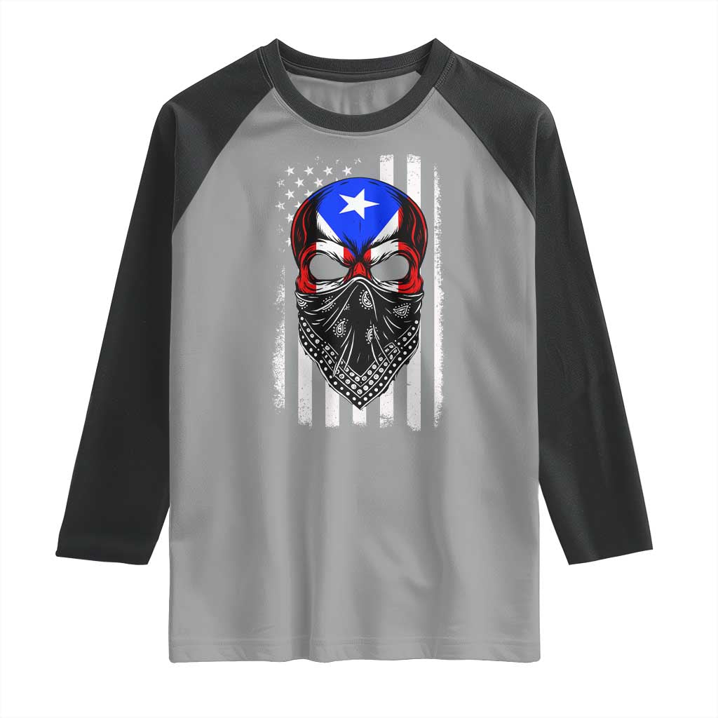 Skull Puerto Rican American Flag Raglan Shirt With Bandana TS10 Sport Gray Black Print Your Wear