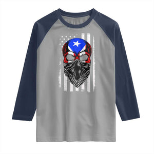 Skull Puerto Rican American Flag Raglan Shirt With Bandana TS10 Sport Gray Navy Print Your Wear