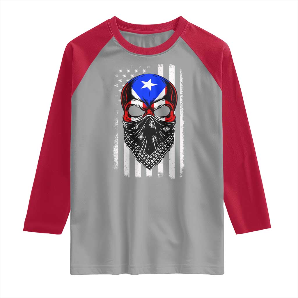 Skull Puerto Rican American Flag Raglan Shirt With Bandana TS10 Sport Gray Red Print Your Wear