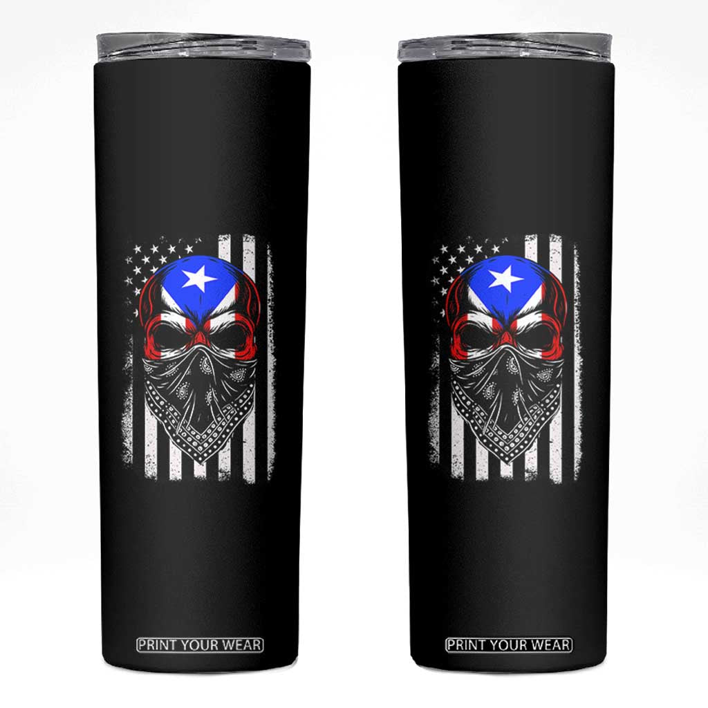 Skull Puerto Rican American Flag Skinny Tumbler With Bandana TS10 Black Print Your Wear
