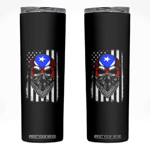 Skull Puerto Rican American Flag Skinny Tumbler With Bandana TS10 Black Print Your Wear