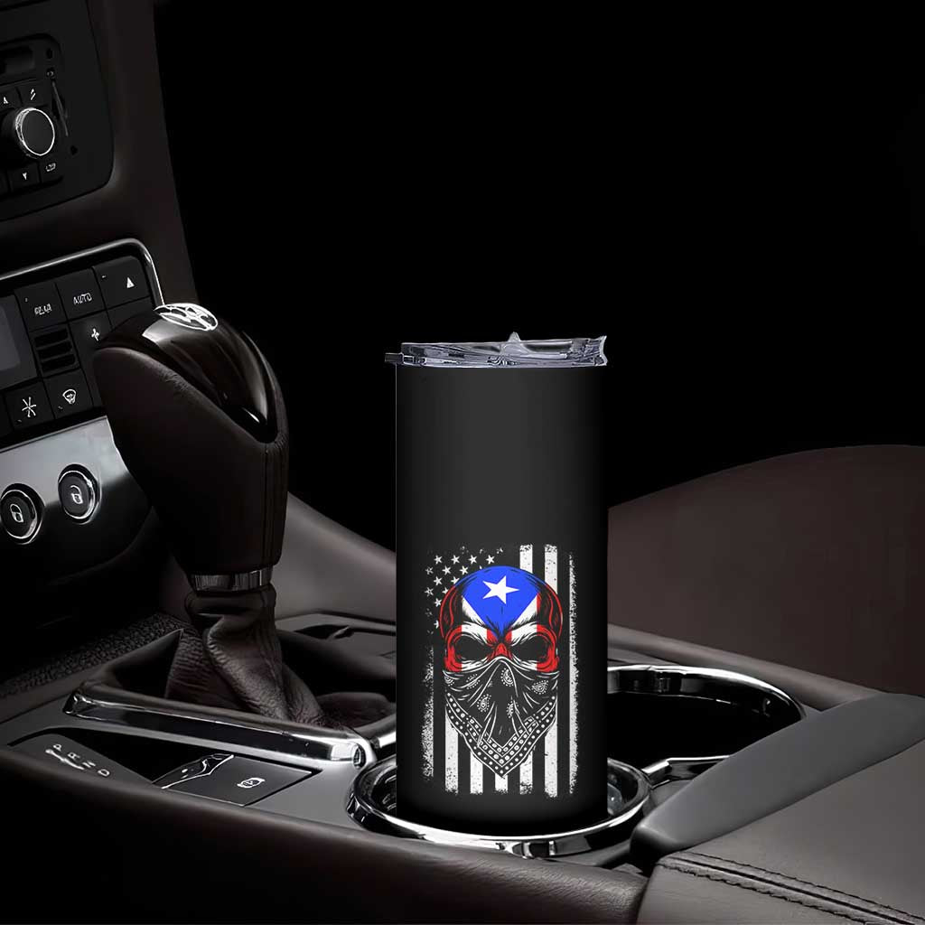Skull Puerto Rican American Flag Skinny Tumbler With Bandana TS10 Print Your Wear