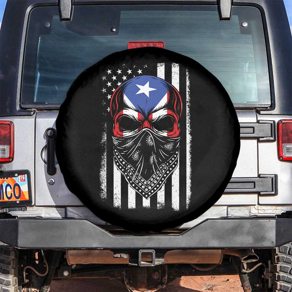 Skull Puerto Rican American Flag Spare Tire Cover With Bandana TS10 No hole Black Print Your Wear