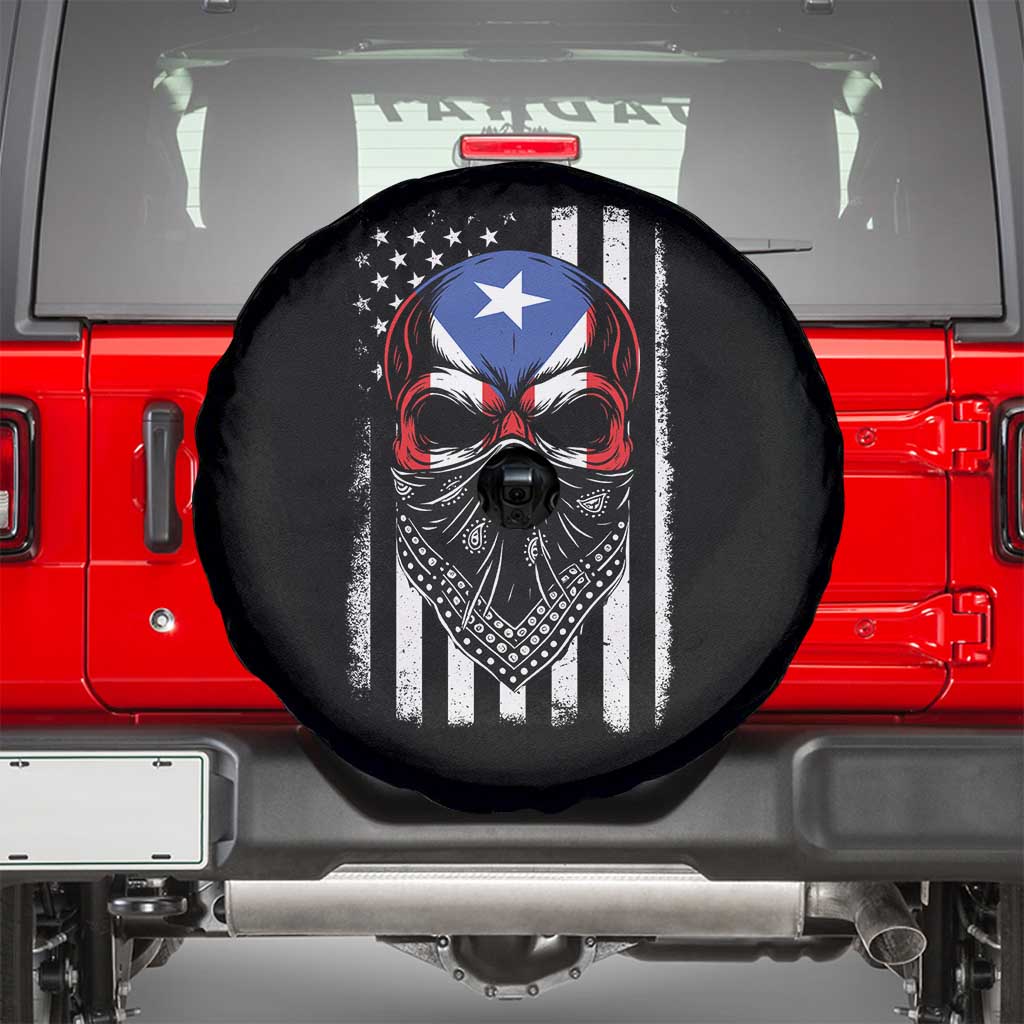 Skull Puerto Rican American Flag Spare Tire Cover With Bandana TS10 Black Print Your Wear