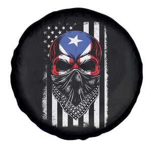 Skull Puerto Rican American Flag Spare Tire Cover With Bandana TS10 Print Your Wear