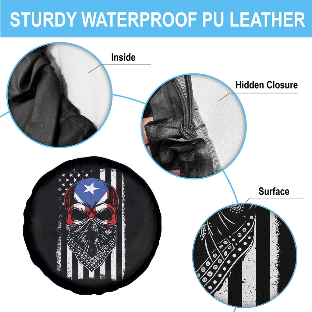 Skull Puerto Rican American Flag Spare Tire Cover With Bandana TS10 Print Your Wear