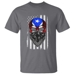 Skull Puerto Rican American Flag T Shirt With Bandana TS10 Charcoal Print Your Wear