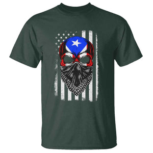 Skull Puerto Rican American Flag T Shirt With Bandana TS10 Dark Forest Green Print Your Wear