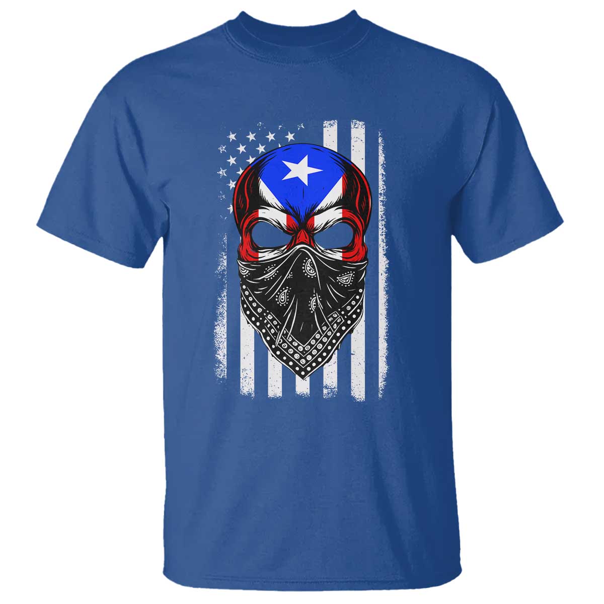 Skull Puerto Rican American Flag T Shirt With Bandana TS10 Royal Blue Print Your Wear
