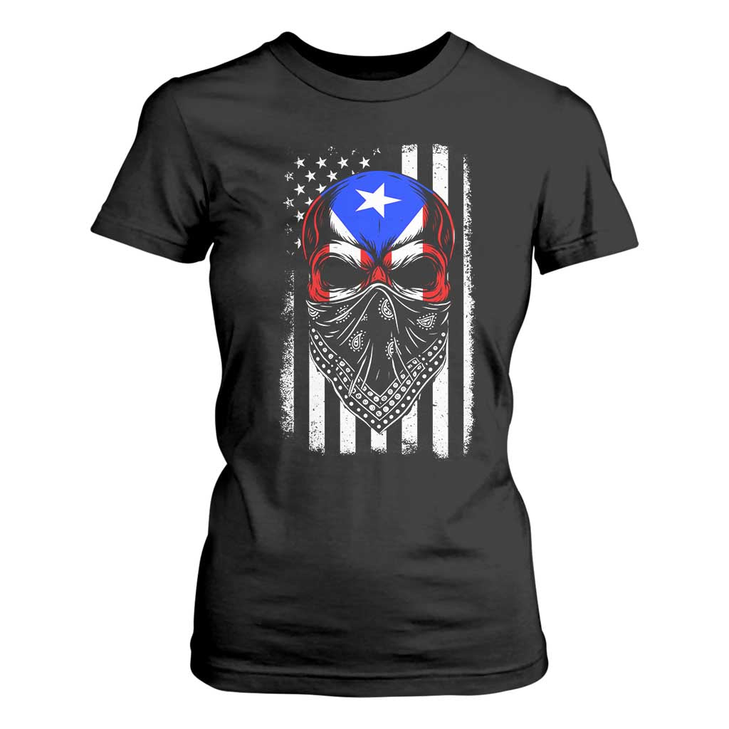 Skull Puerto Rican American Flag T Shirt For Women With Bandana TS10 Black Print Your Wear